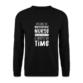 Krankenschwester Und Hebamme Für Geburtshilfe. Ob - Unisex Pullover - Schwarz - Vorne - Alina (178cm) & Michal (187cm)