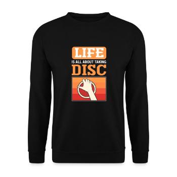 Im Leben Geht Es Darum, Scheiben Zu Nehmen. - Unisex Pullover - Schwarz - Vorne - Alina (178cm) & Michal (187cm)