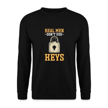 Echte Männer Benutzen Keine Schlüssel. Lock - Unisex Pullover - Schwarz - Vorne - Alina (178cm) & Michal (187cm)
