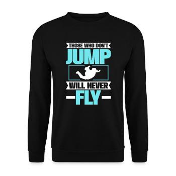 Wer Nicht Springt, Wird Nie Fliegen. - Unisex Pullover - Schwarz - Vorne - Alina (178cm) & Michal (187cm)