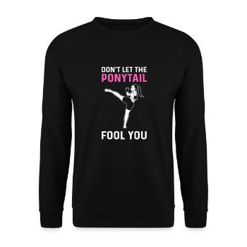 Ne vous laissez pas berner par la queue de cheval. - Sweat-shirt Unisexe - noir - Devant - Alina (178cm) & Michal (187cm)