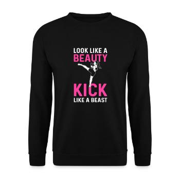 Ressemble à une beauté. Donnez des coups de pied comme une bête. - Sweat-shirt Unisexe - noir - Devant - Alina (178cm) & Michal (187cm)