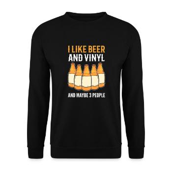 J’aime la bière et le vinyle et peut-être 3 personnes. - Sweat-shirt Unisexe - noir - Devant - Alina (178cm) & Michal (187cm)