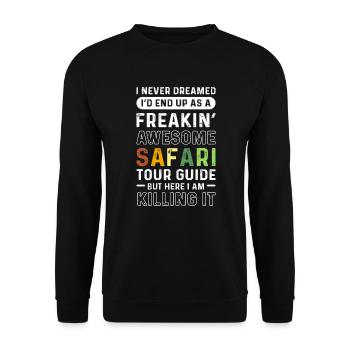 Safari Reiseführer. Safari Familienurlaub - Unisex Pullover - Schwarz - Vorne - Alina (178cm) & Michal (187cm)