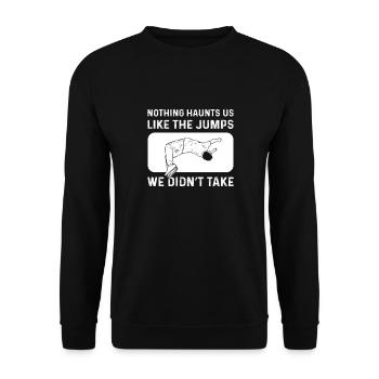 Nichts Verfolgt Uns So Sehr Wie Die Sprünge, Die - Unisex Pullover - Schwarz - Vorne - Alina (178cm) & Michal (187cm)