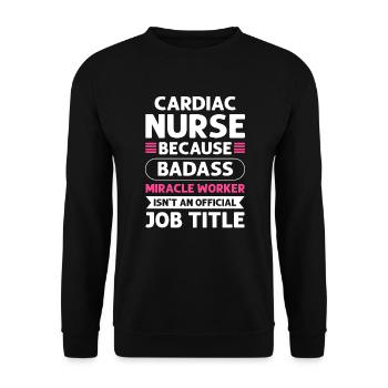Cardiac Nurse Miracle Worker. Herzkrankenpflege - Unisex Pullover - Schwarz - Vorne - Alina (178cm) & Michal (187cm)