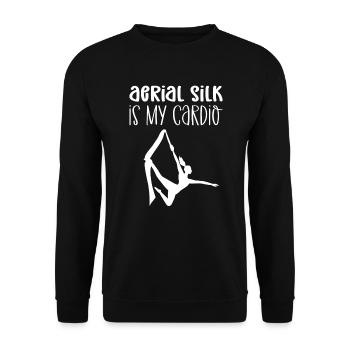 La soie d’air est mon cardio. Trapéziste Acrobate - Sweat-shirt Unisexe - noir - Devant - Alina (178cm) & Michal (187cm)