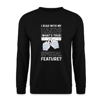 Ich Las Mit Meinen Händen. Was Ist Ihre Besondere - Unisex Pullover - Schwarz - Vorne - Alina (178cm) & Michal (187cm)