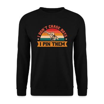 Je ne chasse pas les garçons. Je les épingle. - Sweat-shirt Unisexe - noir - Devant - Alina (178cm) & Michal (187cm)