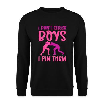 Je ne chasse pas les garçons. Je les épingle. Lutter - Sweat-shirt Unisexe - noir - Devant - Alina (178cm) & Michal (187cm)