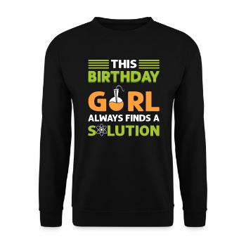 This birthday boy always finds a solution. - Unisex Sweatshirt - black - Front - Alina (178cm) & Michal (187cm)