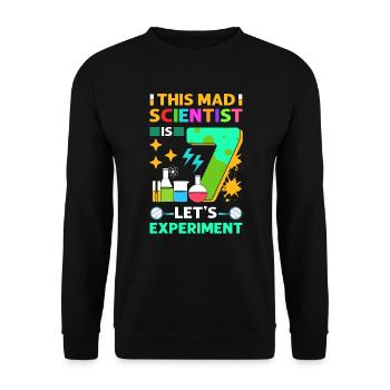 This mad scientist is 7 years old. - Unisex Sweatshirt - black - Front - Alina (178cm) & Michal (187cm)