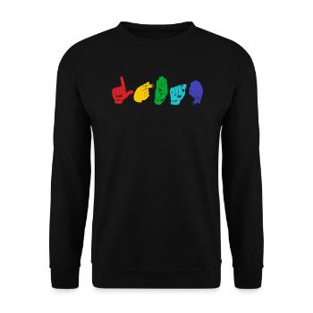 Conscience ASL LGBTQ. Langage de signalisation manuelle. - Sweat-shirt Unisexe - noir - Devant - Alina (178cm) & Michal (187cm)