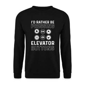 Je préfère appuyer sur les boutons de l’ascenseur. Ascenseurs - Sweat-shirt Unisexe - noir - Devant - Alina (178cm) & Michal (187cm)