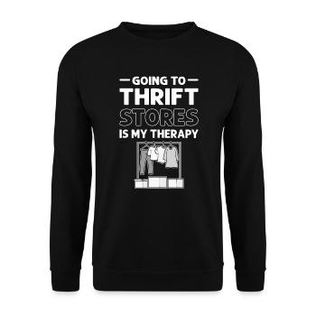 In Secondhand-Läden Zu Gehen Ist Meine Therapie. - Unisex Pullover - Schwarz - Vorne - Alina (178cm) & Michal (187cm)