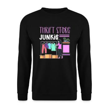 Accro à l’épargne. Magasin de seconde main. Frugal - Sweat-shirt Unisexe - noir - Devant - Alina (178cm) & Michal (187cm)