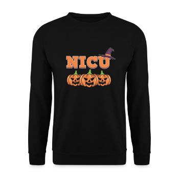 NICU-Halloween. Kinderkrankenschwester Kinderarzt - Unisex Pullover - Schwarz - Vorne - Alina (178cm) & Michal (187cm)