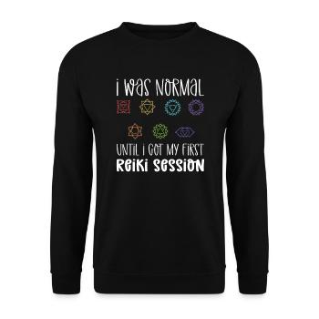 I was normal until I did my first Reiki - Unisex Sweatshirt - black - Front - Alina (178cm) & Michal (187cm)