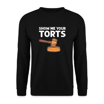 Juristische Fakultät. Zeig Mir Deine Torts. - Unisex Pullover - Schwarz - Vorne - Alina (178cm) & Michal (187cm)