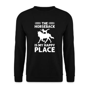 Der Pferd Ist Mein Glücklicher Ort. Reitpferd - Unisex Pullover - Schwarz - Vorne - Alina (178cm) & Michal (187cm)
