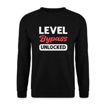Level Bypass Freigeschaltet. Magenschirmungen - Unisex Pullover - Schwarz - Vorne - Alina (178cm) & Michal (187cm)