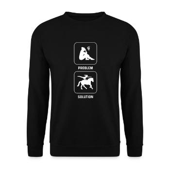 Pferd Vaulter. Problemlösung. Reitpferd - Unisex Pullover - Schwarz - Vorne - Alina (178cm) & Michal (187cm)