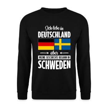 MEINE GESCHICHTE BEGANN IN SCHWEDEN - Unisex Pullover - Schwarz - Vorne - Alina (178cm) & Michal (187cm)