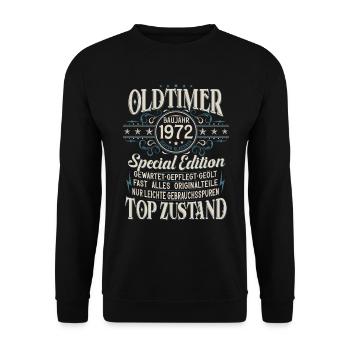 Oldtimer Baujahr Jahrgang 1972 Geburtstag Geschenk - Unisex Pullover - Schwarz - Vorne - Alina (178cm) & Michal (187cm)