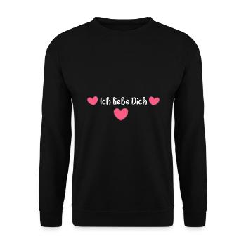 Ich liebe Dich Herz Valentinstag - Unisex Pullover - Schwarz - Vorne - Alina (178cm) & Michal (187cm)