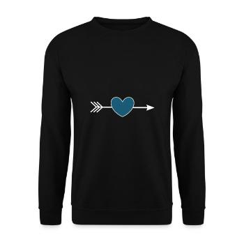blaues Herz mit Pfeil Valentinstag - Unisex Pullover - Schwarz - Vorne - Alina (178cm) & Michal (187cm)
