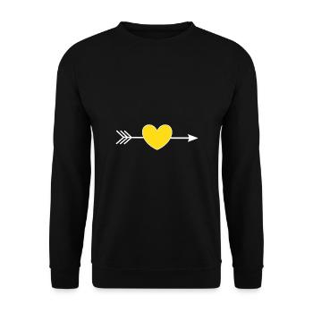 Coeur jaune avec flèche Saint-Valentin - Sweat-shirt Unisexe - noir - Devant - Alina (178cm) & Michal (187cm)