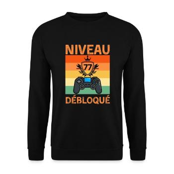Niveau Anniversaire 77 ans Gamer humour - Sweat-shirt Unisexe - noir - Devant - Alina (178cm) & Michal (187cm)