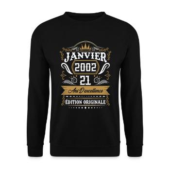 Janvier 2002 21 Ans Rétro Cadeau D'anniversaire - Sweat-shirt Unisexe - noir - Devant - Alina (178cm) & Michal (187cm)