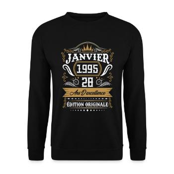 Janvier 1995 28 Ans Rétro Cadeau D'anniversaire - Sweat-shirt Unisexe - noir - Devant - Alina (178cm) & Michal (187cm)