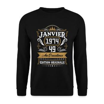 Janvier 1974 49 Ans Rétro Cadeau D'anniversaire - Sweat-shirt Unisexe - noir - Devant - Alina (178cm) & Michal (187cm)