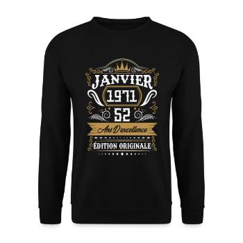 Janvier 1971 52 Ans Rétro Cadeau D'anniversaire - Sweat-shirt Unisexe - noir - Devant - Alina (178cm) & Michal (187cm)