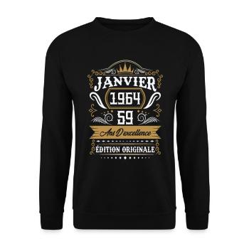 Janvier 1964 59 Ans Rétro Cadeau D'anniversaire - Sweat-shirt Unisexe - noir - Devant - Alina (178cm) & Michal (187cm)