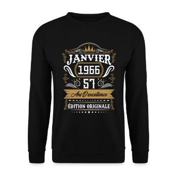 Janvier 1966 57 Ans Rétro Cadeau D'anniversaire - Sweat-shirt Unisexe - noir - Devant - Alina (178cm) & Michal (187cm)