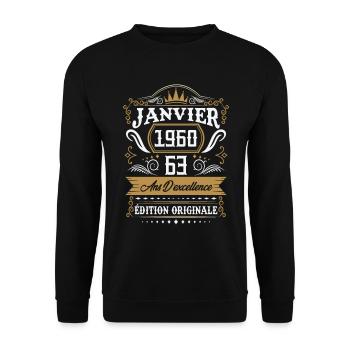 Janvier 1960 63 Ans Rétro Cadeau D'anniversaire - Sweat-shirt Unisexe - noir - Devant - Alina (178cm) & Michal (187cm)