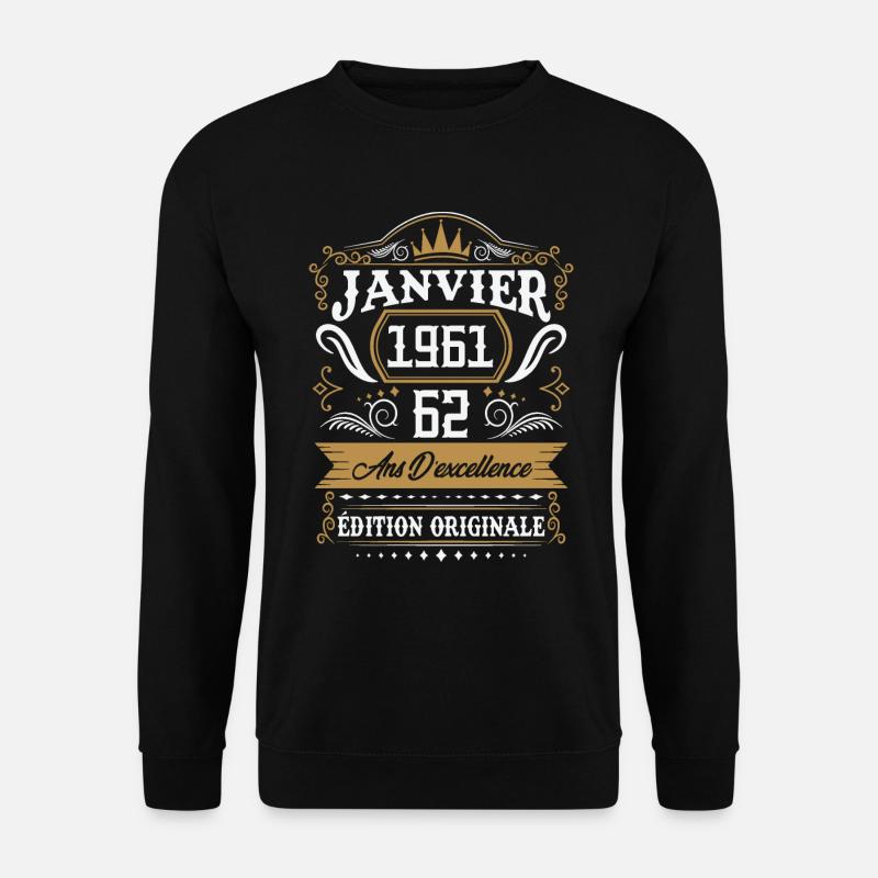 Januar 1961 62 Jahre Retro Geburtstagsgeschenk - Unisex Pullover - Schwarz