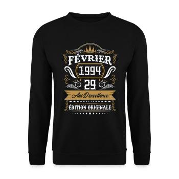 Février 1994 29 Ans Rétro Cadeau D'anniversaire - Sweat-shirt Unisexe - noir - Devant - Alina (178cm) & Michal (187cm)