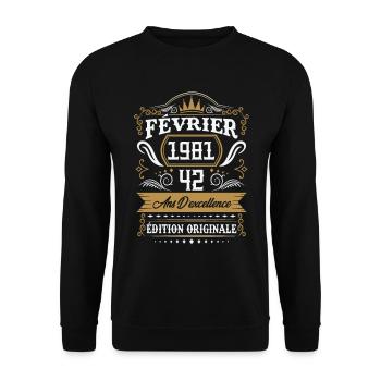 Février 1981 42 Ans Rétro Cadeau D'anniversaire - Sweat-shirt Unisexe - noir - Devant - Alina (178cm) & Michal (187cm)