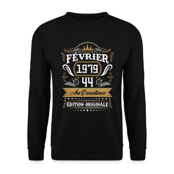 Février 1979 44 Ans Rétro Cadeau D'anniversaire - Sweat-shirt Unisexe - noir - Devant - Alina (178cm) & Michal (187cm)