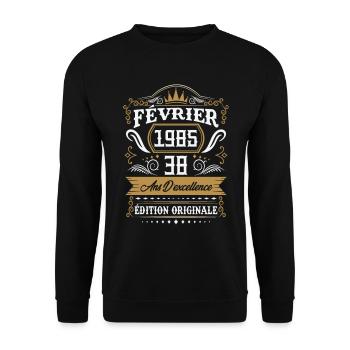 Février 1985 38 Ans Rétro Cadeau D'anniversaire - Sweat-shirt Unisexe - noir - Devant - Alina (178cm) & Michal (187cm)