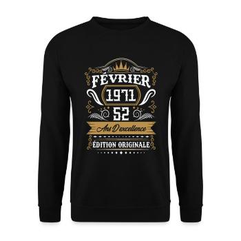 Février 1971 52 Ans Rétro Cadeau D'anniversaire - Sweat-shirt Unisexe - noir - Devant - Alina (178cm) & Michal (187cm)