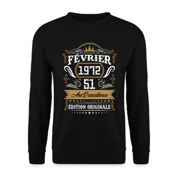 Février 1972 51 Ans Rétro Cadeau D'anniversaire - Sweat-shirt Unisexe - noir - Devant - Alina (178cm) & Michal (187cm)