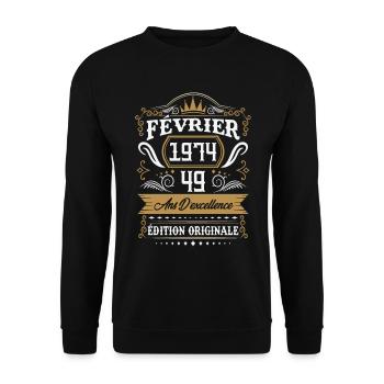 Février 1974 49 Ans Rétro Cadeau D'anniversaire - Sweat-shirt Unisexe - noir - Devant - Alina (178cm) & Michal (187cm)