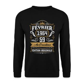 Février 1964 59 Ans Rétro Cadeau D'anniversaire - Sweat-shirt Unisexe - noir - Devant - Alina (178cm) & Michal (187cm)