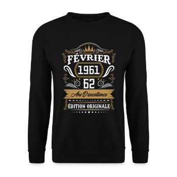 Février 1961 62 Ans Rétro Cadeau D'anniversaire - Sweat-shirt Unisexe - noir - Devant - Alina (178cm) & Michal (187cm)