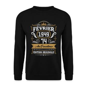 Février 1949 74 Ans Rétro Cadeau D'anniversaire - Sweat-shirt Unisexe - noir - Devant - Alina (178cm) & Michal (187cm)